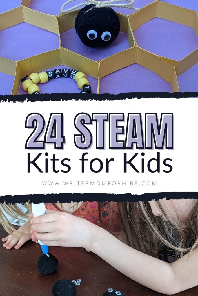 pinterest image with text that reads: 24 steam kits for kids