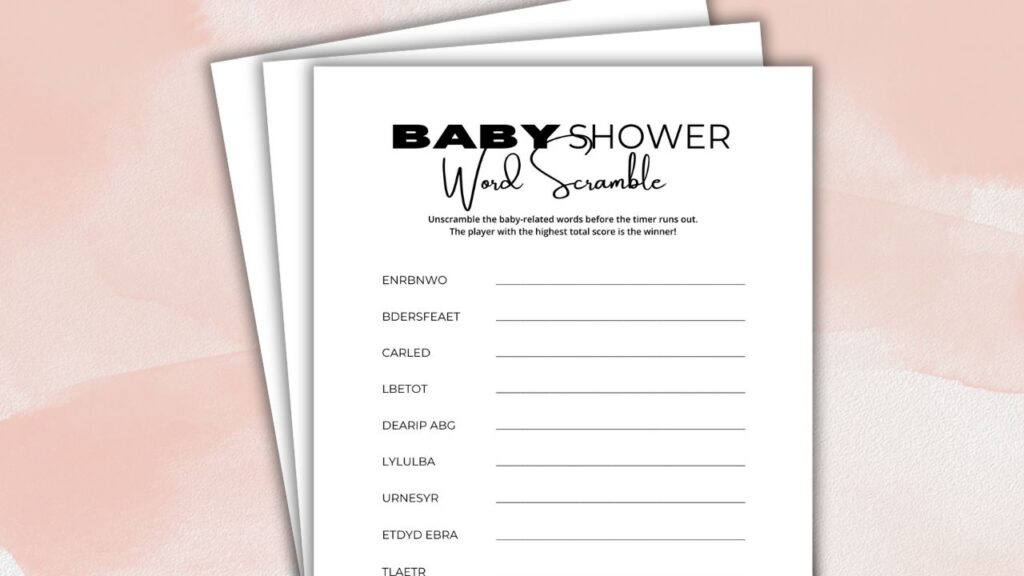 baby shower word scramble game